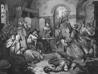 No último dia de Ivan IV o Terrível (1530-1584), czar e grande príncipe da Rússia, ao lado dele sua bela filha. gravura de 1860.
