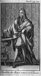 Ordens de Cavalaria. Cavaleiro do Monte Carmelo e São Lázaro na França, no século XVII. Na "História das ordens militares ou cavaleiros, das milícias seculiere e regulares de ambos os sexos, que foram estabelecidas até agora". Edição tirada de Abbe Giust