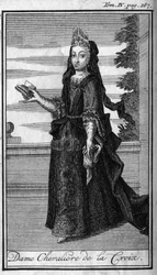 Ordens de Cavalaria. Lady Chevaliere of the Cross na Áustria no século XVII. Na "História das ordens militares ou cavaleiros, das milícias seguras e rotineiras de ambos os sexos, que foram estabelecidas até agora". Edição tirada de Abbe Giustiniani, R.P.Bo