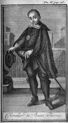 Ordem de Cavaleiro de São Pedro (San Pietro) em Roma, no século XV. Na "História das ordens militares ou cavaleiros, das milícias seguras e rotineiras de ambos os sexos, que foram estabelecidas até o presente. Edição tirada de Abbe Giustiniani,