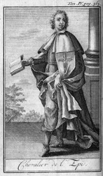 Ordens do Knight. Cavaleiro da Epinefrina na Bretanha no século XIV. Na "História das ordens militares ou cavaleiros, das milícias seguras e rotineiras de ambos os sexos, que foram estabelecidas até agora". Edição tirada de Abbe Giustiniani, R.P.Bonani, M.