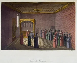 Império Otomano: The Throne Hall - in "The old and modern costume" de Ferrario, ed Milan
