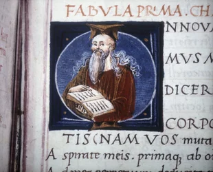 Ovidio (Ovidio) (43BC) J.C. - 17 ou 18 D.C. JC) representado num manuscrito do século XV. Bíblia Municipal de Rimini.