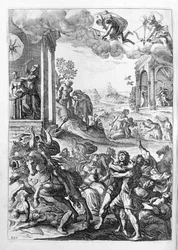 Ovide (Ovidius) - ilustração para o livro 15 - (P. Ovidii Nasonis Metamorphose libri XV um notis TH. Farnabii.) nota de Thomas Farnaby (Farnabia) (1575-1647)