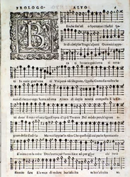 Página da comédia Amfiparnaso madrigal de Orazio Vecchi