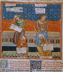 Página de um manuscrito representando as alegorias da aritmética e da geometria (manuscrito)