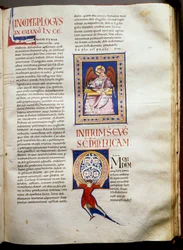 Página de uma bíblia iluminada (Ms.723-Foglio 162r.) do início do século XII. Dim. 52,8x38 cm Roma, Biblioteca Casanatense