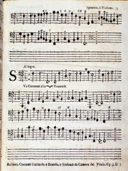 Página da partitura musical do Balletti, correnti alla francese opus 3 de Giovanni Battista Vitali