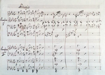 Página da sinfonia reduzida a dois pianos e oito mãos de Die Zauberflote, ópera de Mozart, versão de Lichtenthal (século XIX)