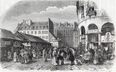 Paris, 3º arrondissement - La rotunde du Carreau du Temple em Paris no século XIX - Gravura em "Tableau-de-Paris" de Edmond Texier
