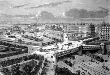Paris, o novo lugar da Europa nos caminhos-de-ferro ocidentais. 1868. Gravura do século XIX.