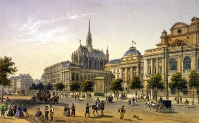 Paris: vue du Palais de Justice, gravura da 1ª metade do século XIX.