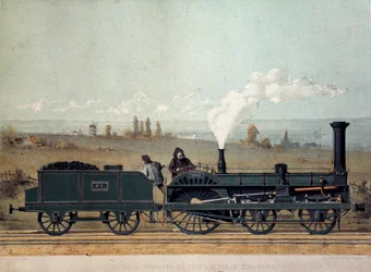 Locomotiva de passageiros e vagão de carvão da Estrasburgo (sistema Crampton)