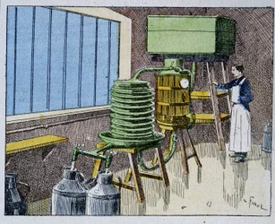 Pasteurização de leite - gravura, final do século XIX
