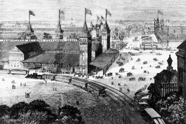Pennsylvania Railway Station in Philadelphia - gravura, final do século 19