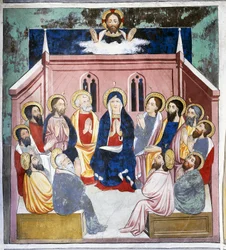 Pentecostes, Vida de Cristo (século XV), frescos, Capela de São Sebastião, Villard-de-Lans, Rhone-Alpes, França.