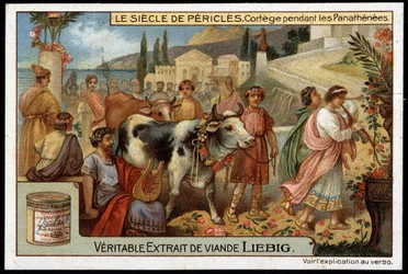 Século Pericles (495-429 a.C.): cortejo durante o panathenees - Cromolitografia de Liebig