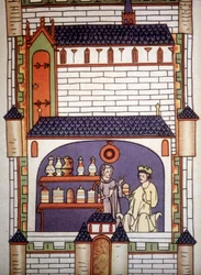 Farmácia em uma abadia no século XIII - em" Cirurgia" de Ruggero di Salerno.