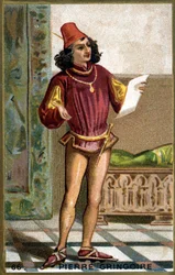 Pierre Gringoire (1475 - 1538), poeta dramático francês. Cromolitografia do século XIX.