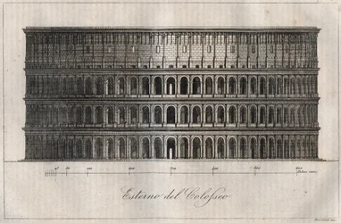 Vista exterior do Coliseu de Roma - gravura de «Usi e Costumi di Tutti i Popoli dell