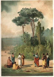 Platão e seus discípulos nos jardins da Academia. depois de hombres y Mujeres famosos. Barcelona 1877.