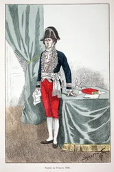 Prefet da Polícia (1800). Etching in color, para ilustração do livro "Histoire du corps des gardiens de la paix" publicado sob os auspícios de Louis Lepine (1846-1933) prefet de police de la Seine, de Alfred Rey (1864-?) e Louis Feron (1862-?) , edi