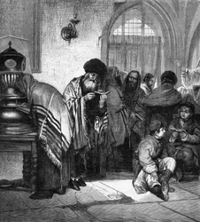 Judeus poloneses celebrando o grande perdão (Yom Kippur).