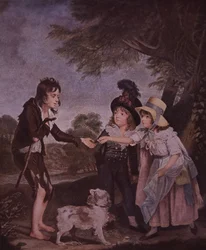 Menino pobre mendigando de crianças ricas (cor litho)