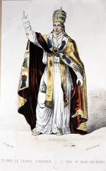 Papa Pio IX com um grande vestido de cerimónia - gravura