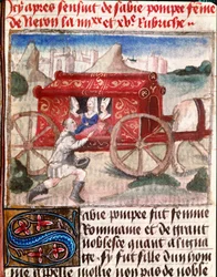 Poppee, esposa do Imperador Romano Nero, recebendo um mensageiro miniatura de "O Livro da Luz e das Nobres Mulheres" de Giovanni Boccaccio dit Jean Boccaccio (1313-1375)