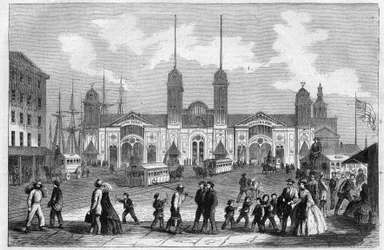 Porto de Nova Iorque (Nova Iorque), Estados Unidos. Gravura em "The Illustrous Universe" (O Universo Ilustrado)