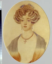 Retrato de Ekaterina Nikolayevna Goncharova (1809-1843). Cunhada de Alexander Pushkin (1799-1837). Trabalho anônimo, aquarela sobre papel