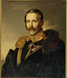 Retrato de Serge Grigoriyevitch Strogonov (Strogonoff ou Stroganov) (1794-1882), governador-geral de Moscou. (Retrato de Sergei Grigorievich Stroganov, governador-geral de Moscou). Pintura anônima, óleo sobre tela