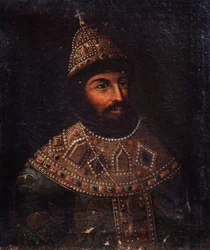 Retrato do czar Alexis I Mikhailovich da Rússia (1629-1676) (Retrato do czar Alexis I Mikhailovich da Rússia). Pintura anônima. Óleo sobre tela, 54 x 45,5 cm, segunda metade do século XVII. Museu Central de Artilharia do Estado, São Petersburgo.