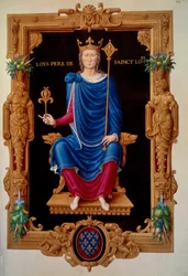 Retrato no pé do Rei de França Luís VIII o leão (1187 - 1226) pai de São Luís. Miniatura em "Recueil des rois de france" de Jean Tillet