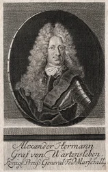 Retrato de Alexander Hermann Graf von Wartensleben (1650-1734) oficial nos exércitos de vários estados alemães - gravura