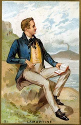 Retrato de Alfonso de Lamartine (1790 - 1869) poeta francês. Cromolitografia do século XIX.