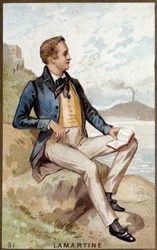 Retrato de Alfonso de Lamartine (1790 - 1869) poeta francês. Cromolitografia do século XIX.