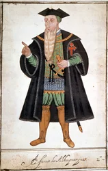 Retrato de Alfonso (Alfonso ou Afonso) por Albuquerque (1453 - 1515). Manuscrito de Pedro Varretto de Resenda. Século XVI.