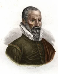 Retrato de Ambroise Paré (1509-1590), cirurgião francês - gravura do século XIX