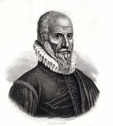 Retrato de Ambroise Pare (1509-1590), cirurgião francês - gravura do século XIX