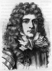 Retrato de Anne Hilarion de Costentin (Cotentin), Comte de Tourville (1642-1701) Almirante francês - gravura