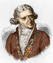 Retrato de Antoine Augustin Parmentier (1737 - 1813), farmacêutico militar e agrônomo francês. Gravura a partir de 1845.