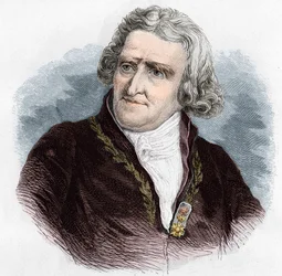 Retrato de Antoine Augustin Parmentier (1737 - 1813), farmacêutico militar e agrônomo francês. Gravura de 1866.