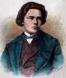 Retrato de Anton Rubinstein (1829 - 1894), pianista e compositor russo. Gravura do século XIX. Coleção particular.