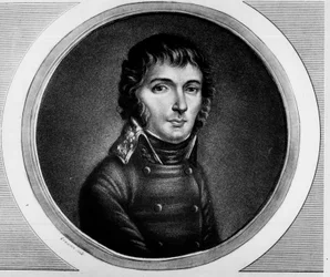 Retrato de Barthelemy Joubert (1769 - 1799), General da Armee da Itália. Gravura em "Coleção completa de pinturas históricas da revolução francesa, em três volumes". 1804.