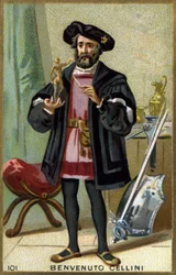 Retrato de Benvenuto Cellini (1500 - 1571), ourivesaria e escultor italiano. Cromolitografia do século XIX.