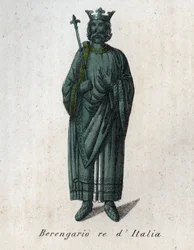 Retrato de Berengário II, rei de Itália (900-966), também chamado Berengário de Ivrea (Berengario, rei de Itália) - gravura de «Usi e Costumi di Tutti i Popoli dell