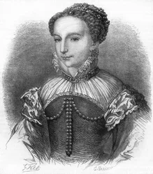 Retrato de Catherine de Medicis (Caterina de Medici) (1519-1589) esposa de Henrique II Rei de França. Gravura do século XIX.