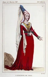 Retrato de Catarina de Navarra (ou Catarina de Foix) 1468-1517, Rainha de Navarra. Gravura a partir de 1830.